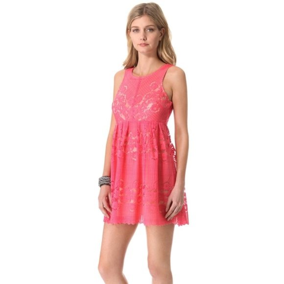 Free People Dresses & Skirts - Free People Pink Lace Rocco Mini Dress